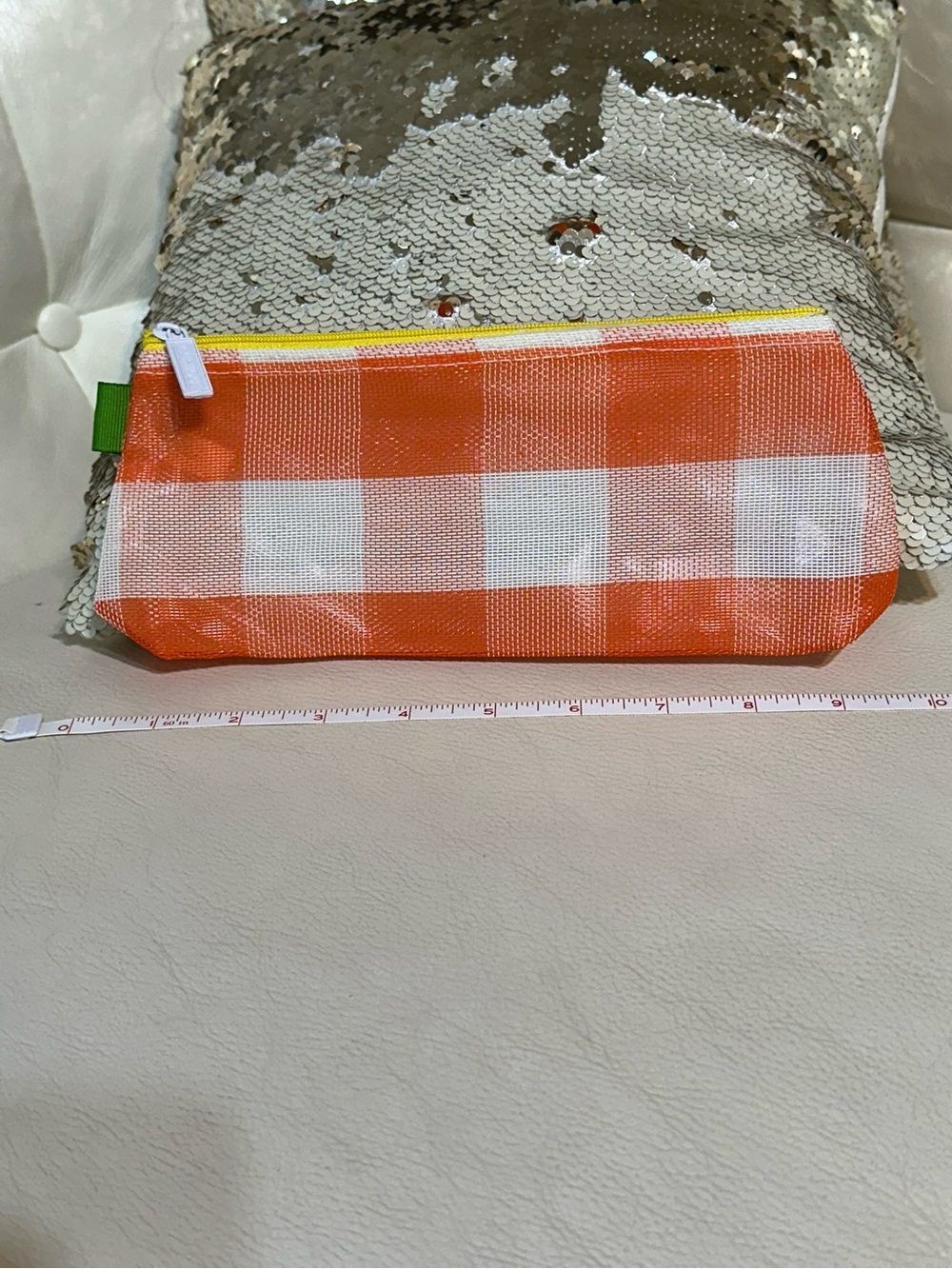 Clinique Gingham Mesh Makeup Bag Travel Cosmetic Bag Orange - Picture 6 of 6